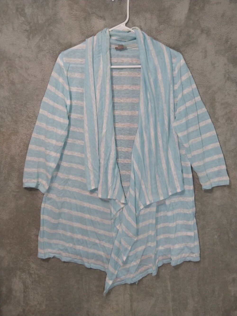 J Jill Sweater Womens Medium Blue Striped Cardigan Linen Long Sleeve Waterfall